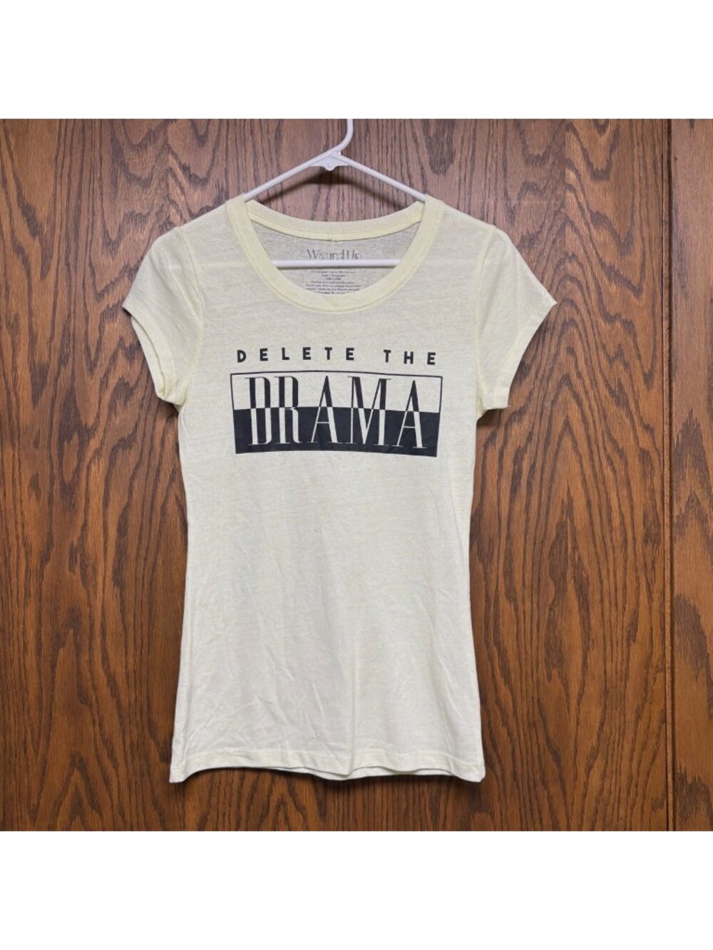 Delete The Drama Graphic T-Shirt Juniors Medium 7-9 Pale Yellow Wound Up Tee